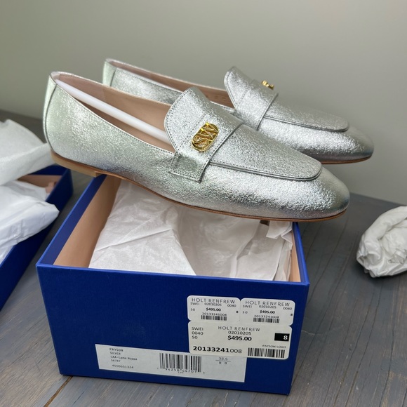 Brand New Stuart Weitzman Silver Loafers Size 8 - Picture 9 of 13